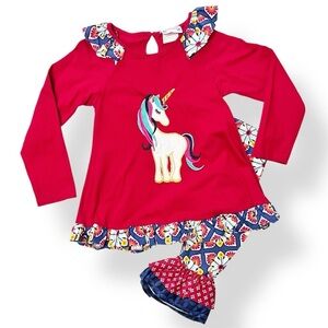 Jumping Fences Girl’s 2-Piece Outfit 6 tunic set unicorn flare ruffle pants pink